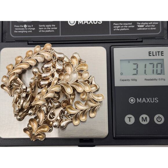 Vintage Sterling Silver KLM Kathy Lynn Mayeda Leaf Design 18” Statement Necklace - Picture 7 of 7